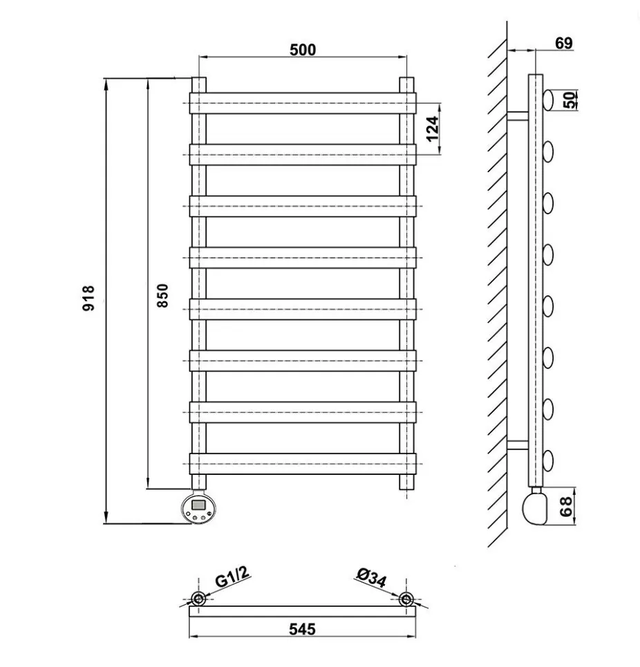 Полотенцесушитель электрический Domoterm Альфа П8 500х992 EL левый, черный матовый от магазина Vanna-Vanna.ru!