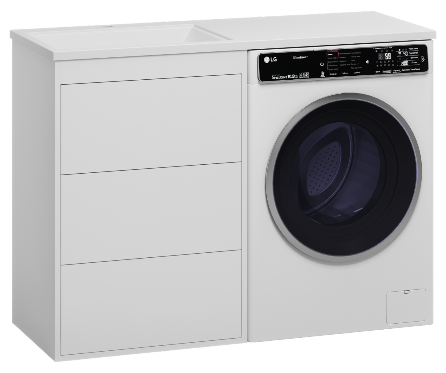 Тумба с раковиной Brevita Grafit 60 под стиральную машину, с раковиной Эстет Даллас 120 R, белый