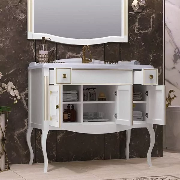 Тумба с раковиной Opadiris Лаура 100 белый матовый с бежевой патиной