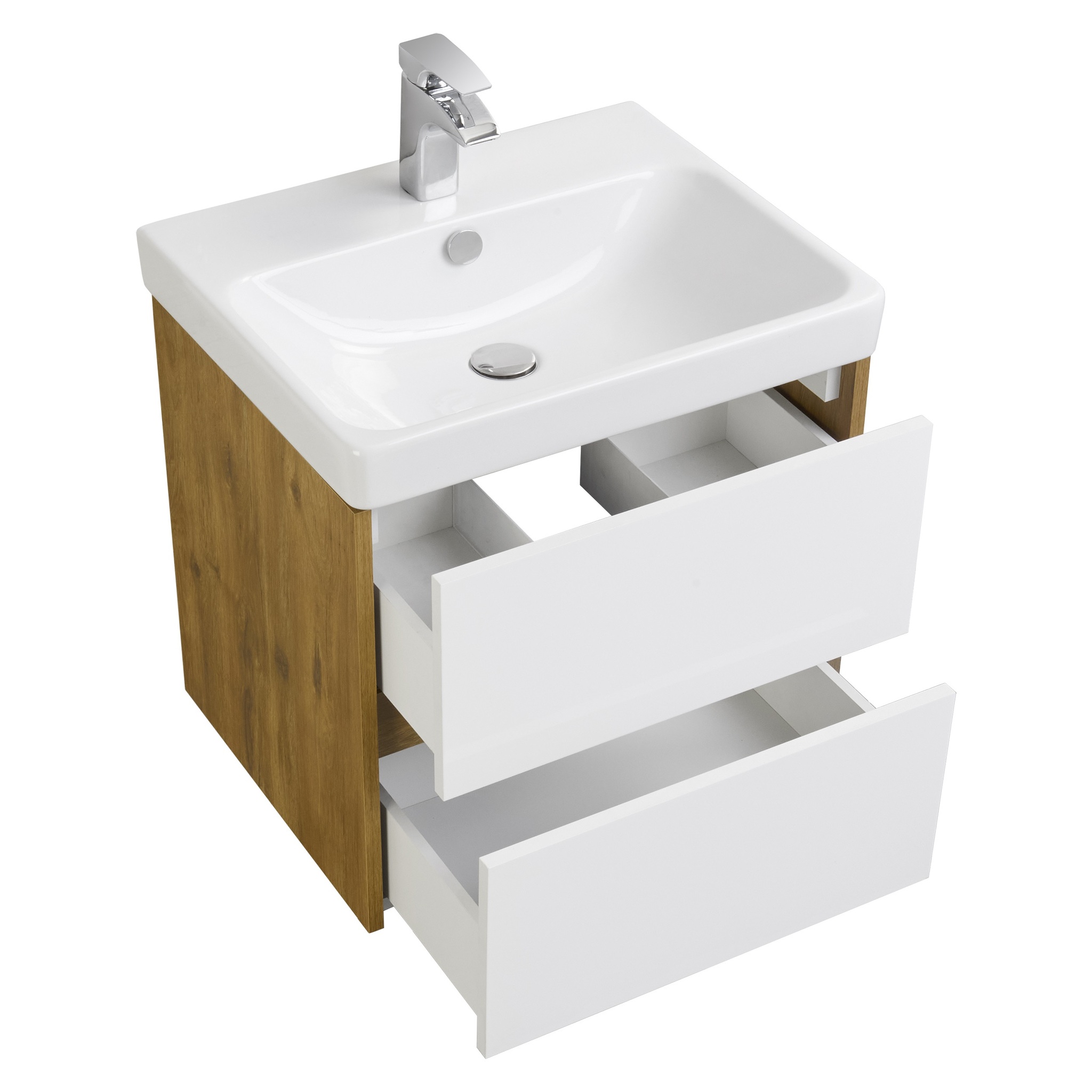 Тумба Aquaton Сканди 70 с раковиной Адриана 70, 2 ящика, подвесная, белый, дуб рустикальный
