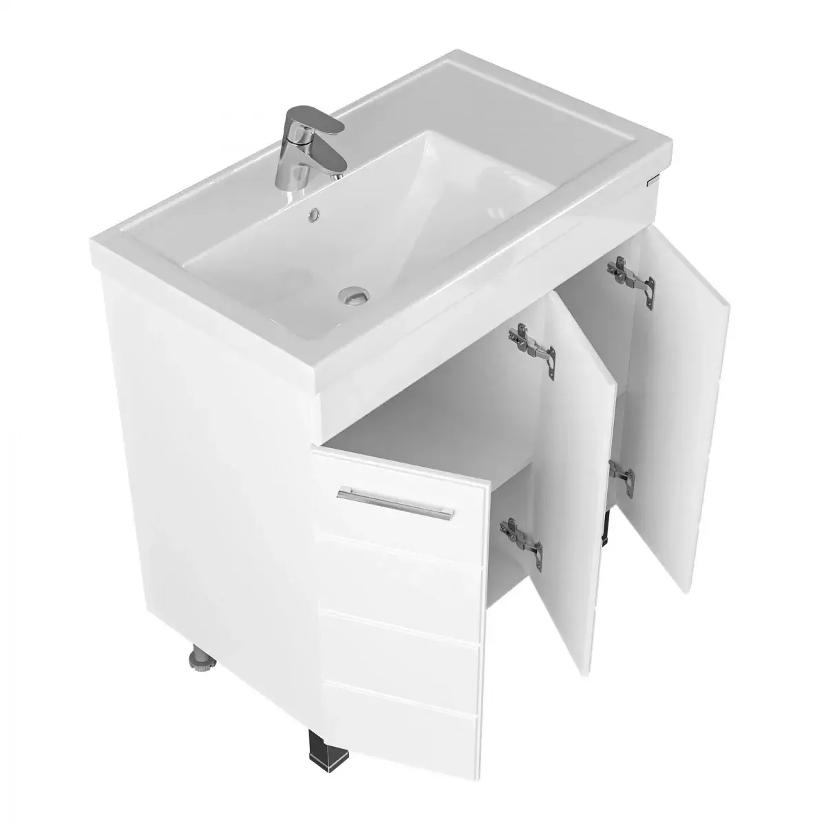 Тумба напольная Санта Омега 80 с раковиной со смещенной чашей Фостер 80П, белая