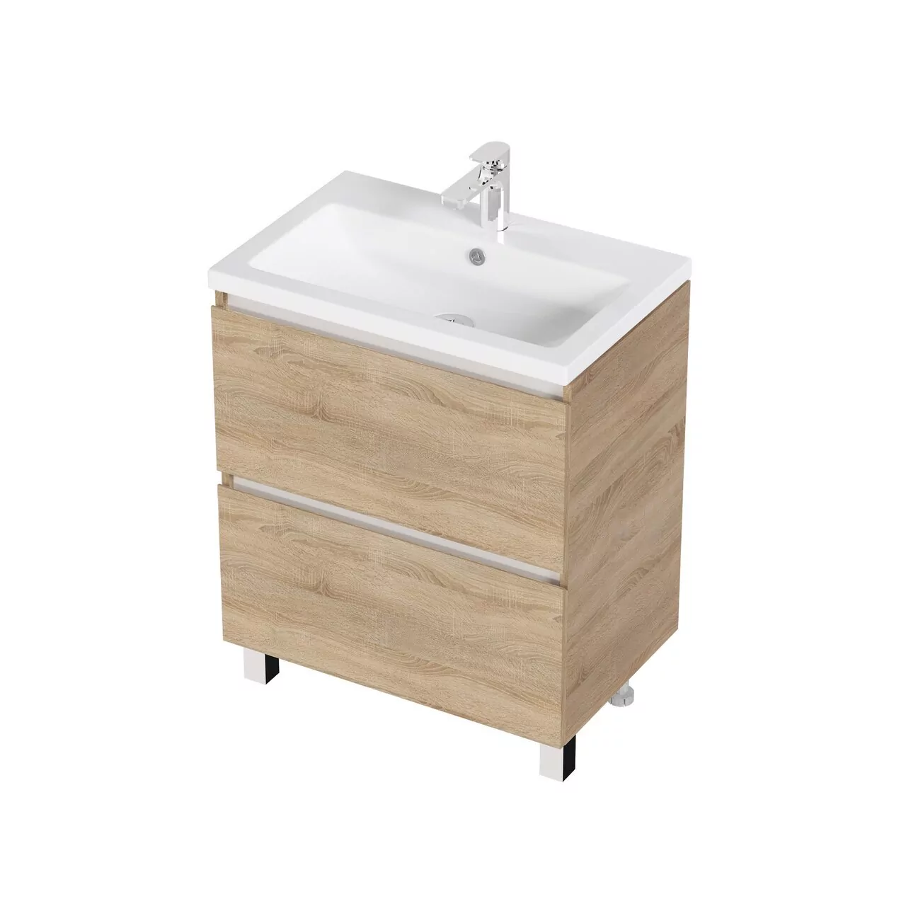 Тумба напольная 1Marka New Aris 70Н с раковиной Como 70, 2 ящика, дуб сонома