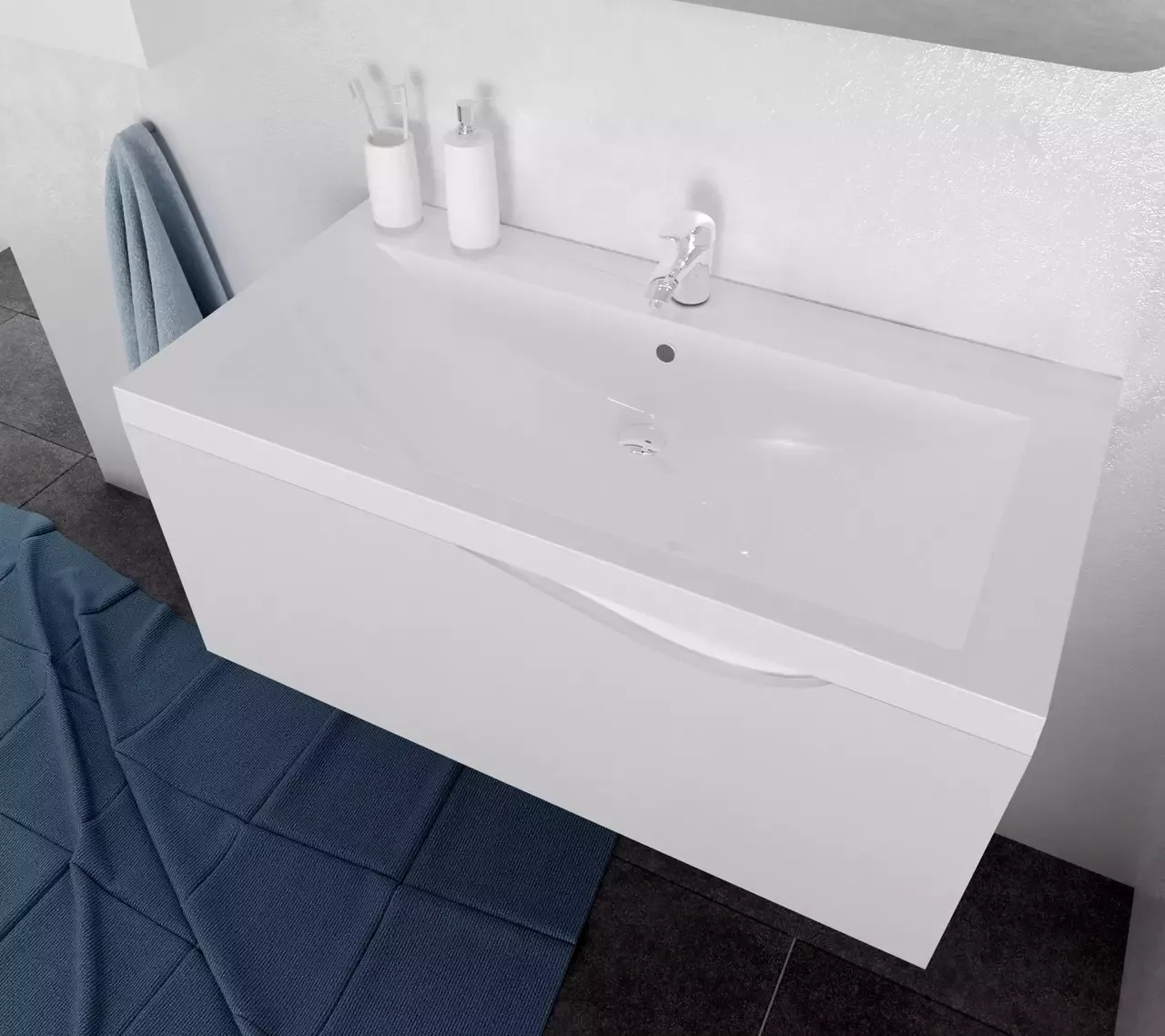 Тумба подвесная 1Marka Этюд 90П с раковиной Нота New Polytitan 90, 1 ящик, белый