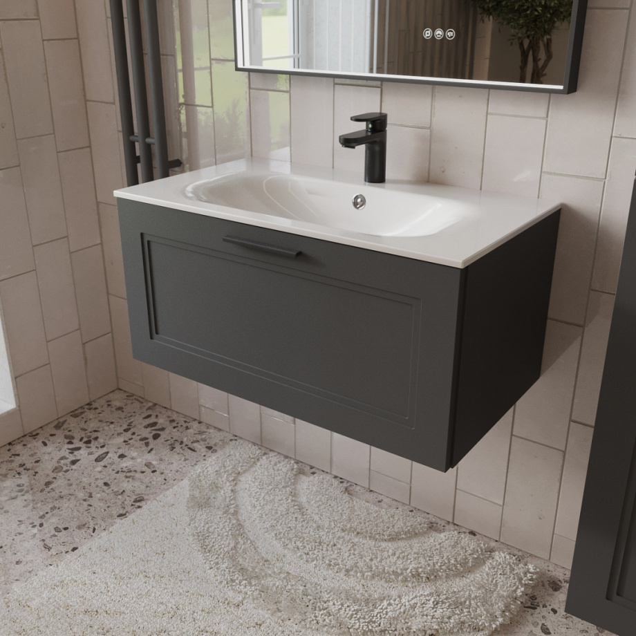 Тумба с раковиной подвесная (80 см) Terminus Classik CLA10801701601O, графит