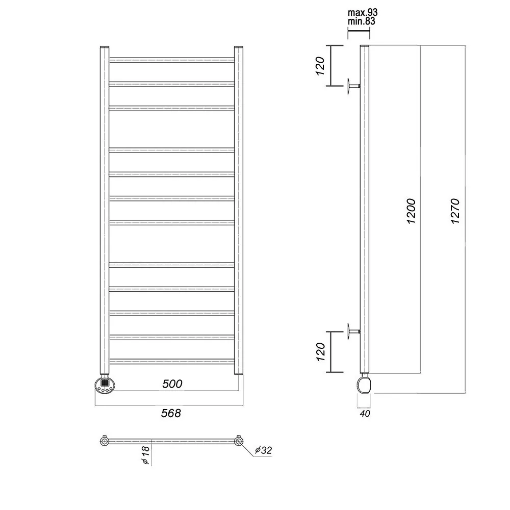 Полотенцесушитель электрический Domoterm Медея П12 (3-4-5) 500х1200 EL левый, хром