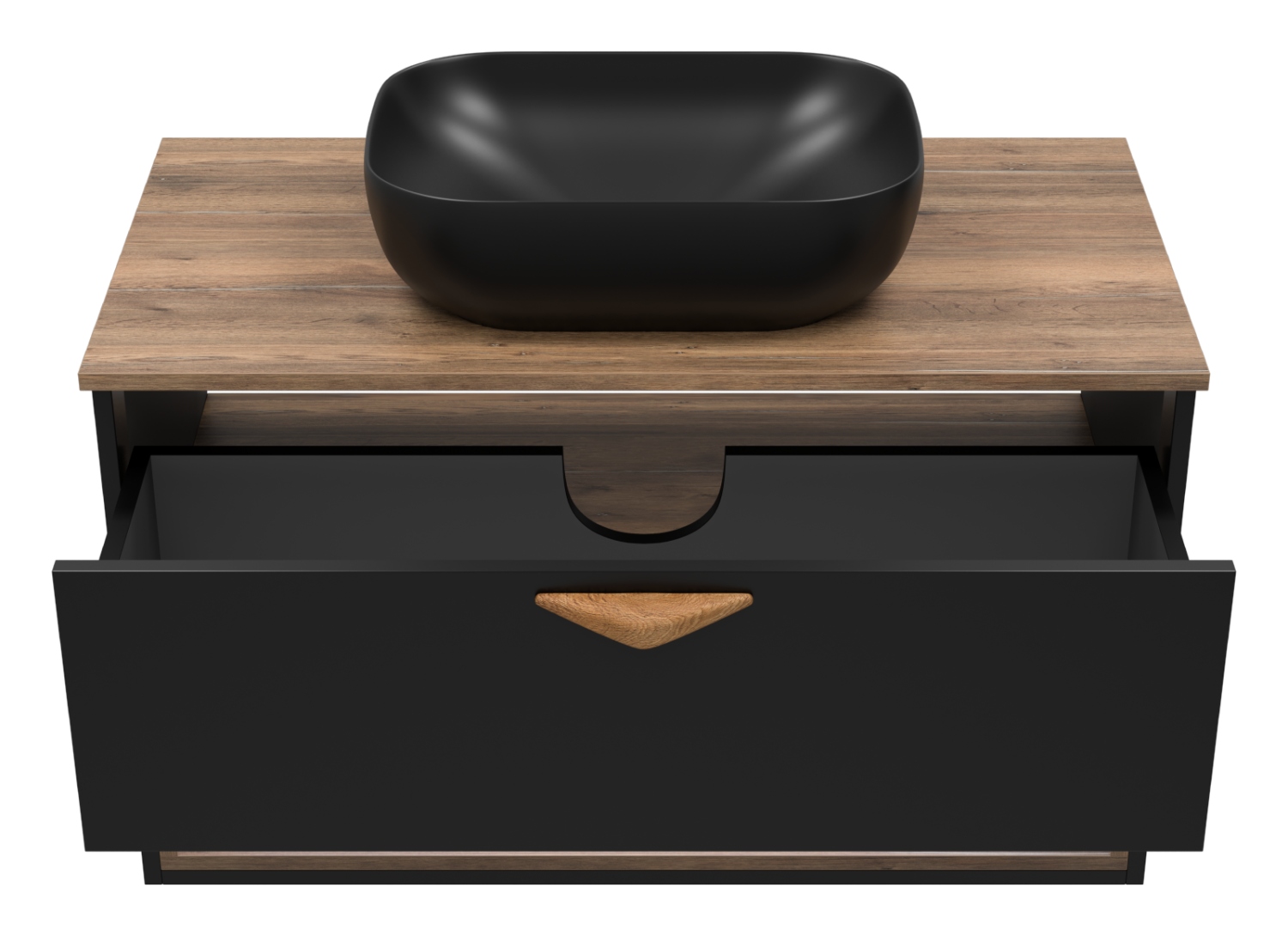 Тумба с раковиной Brevita Bergen 90 с подсветкой подвесная, черный/дуб галифакс