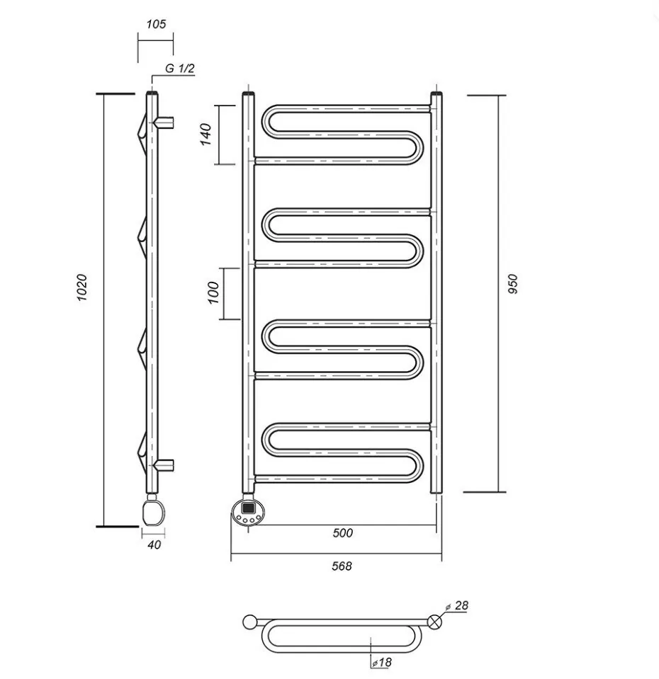 Полотенцесушитель электрический Domoterm Офелия П12 500x950 АБР EL, античная бронза