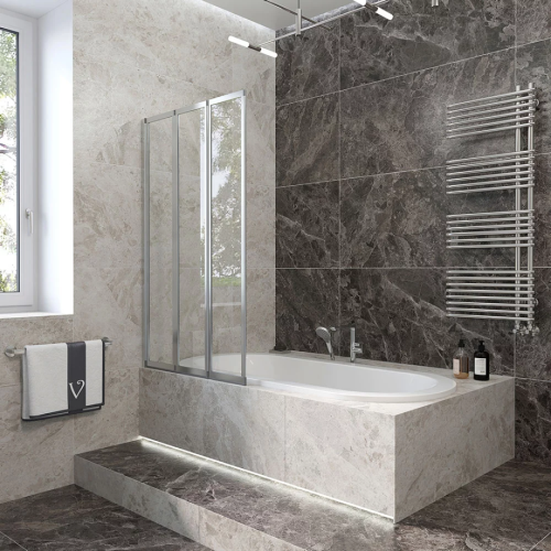Шторка на ванну Veconi Palau PL-74L, 1200x1500, хром, стекло прозрачное