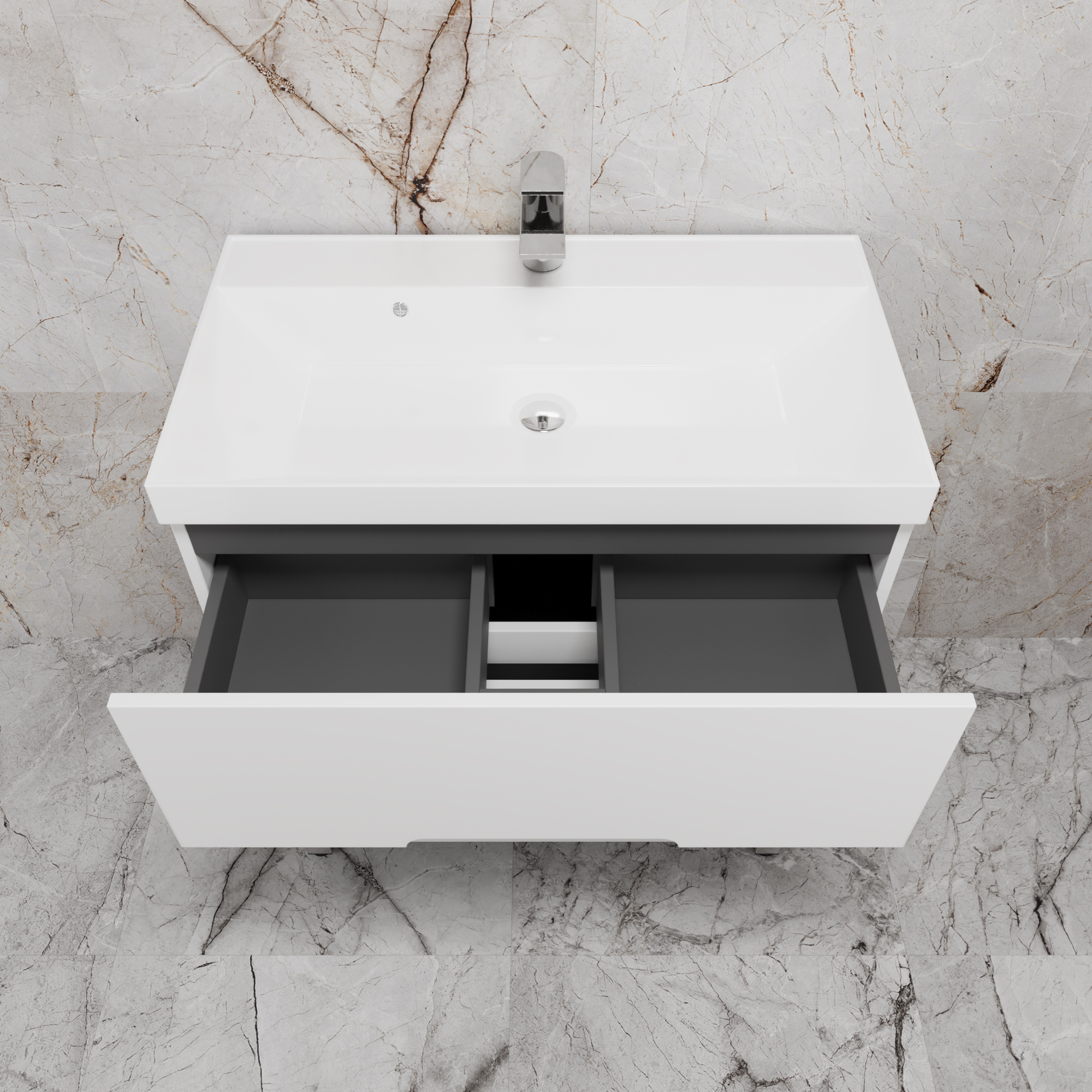 Тумба напольная Style Line "Матис 80" с раковиной ASTI 80 белый, (2 ящика), Белый матовый