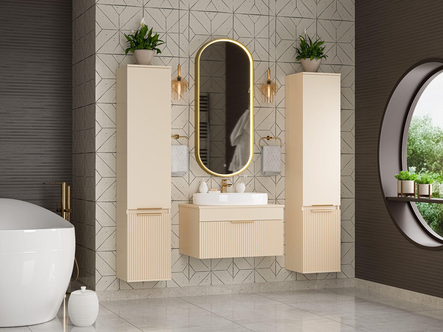 Пенал Brevita Enfida 35 напольный/подвесной, L, бежевый