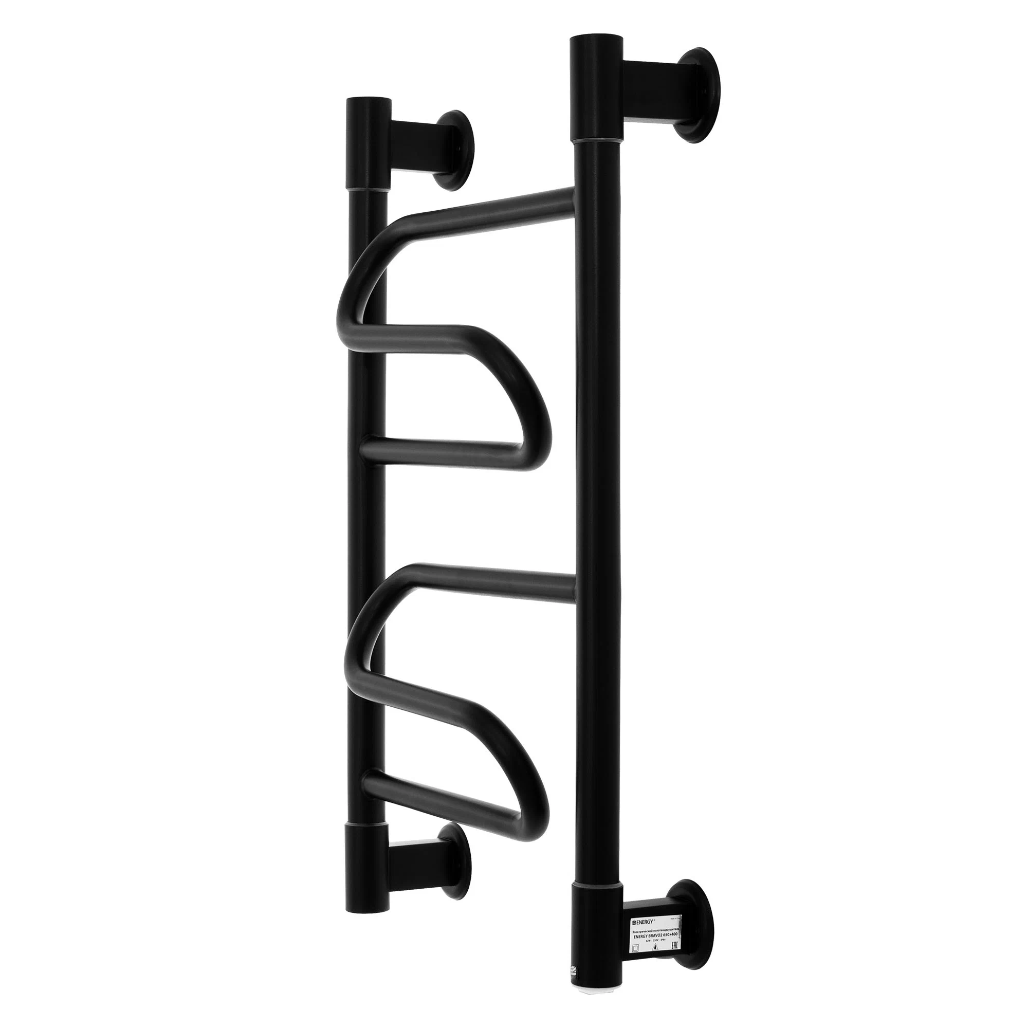 Полотенцесушитель электрический Energy Bravo2 650x400 черный матовый, тип "лесенка",  скрытое/наружное подключение