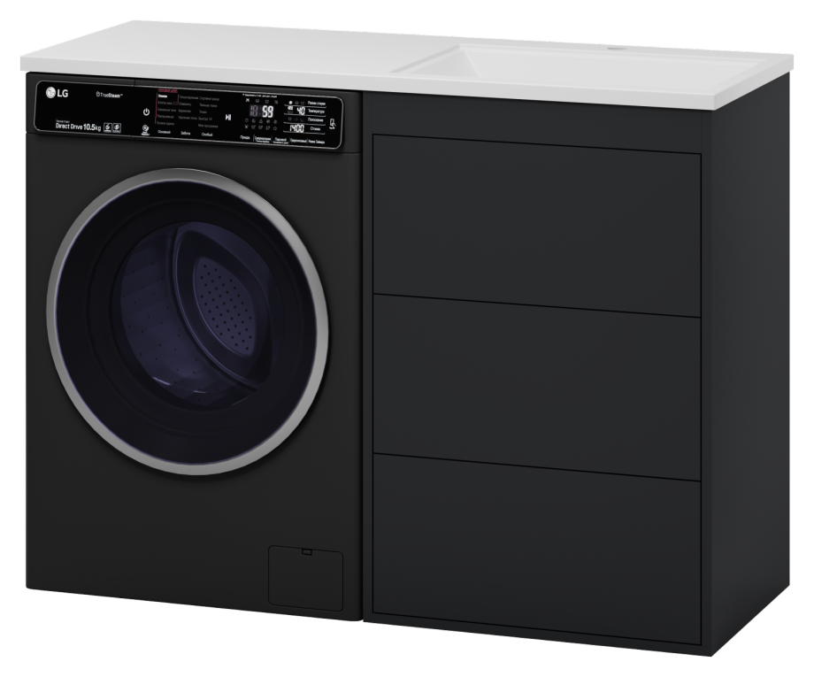 Тумба с раковиной Brevita Grafit 60 под стиральную машину, с раковиной Эстет Даллас 120 R, графит