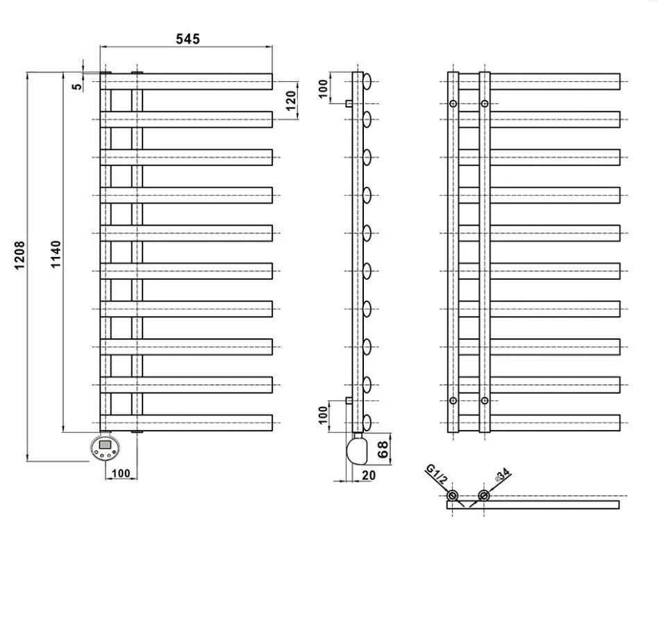 Полотенцесушитель электрический Domoterm Гамма П10 500х1140 EL левый, черный матовый