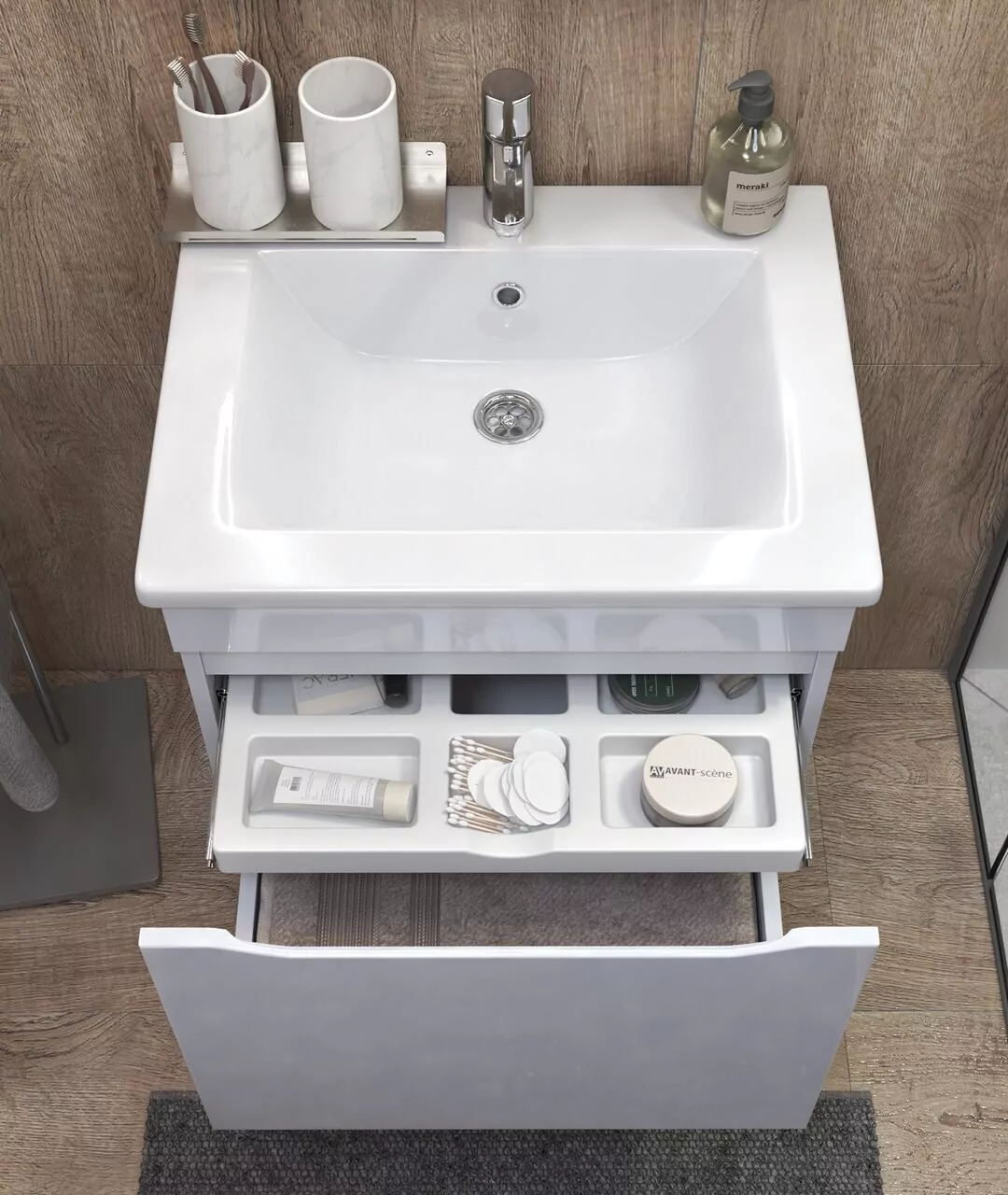 Тумба подвесная Vigo Grani 75 с раковиной Оскар 75, 1 ящик, белый