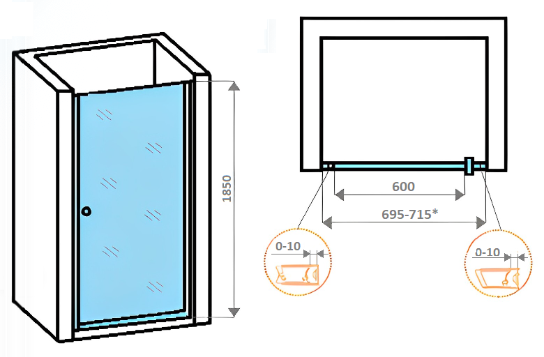 Душевая дверь Parly DE70B 70x185 профиль черный