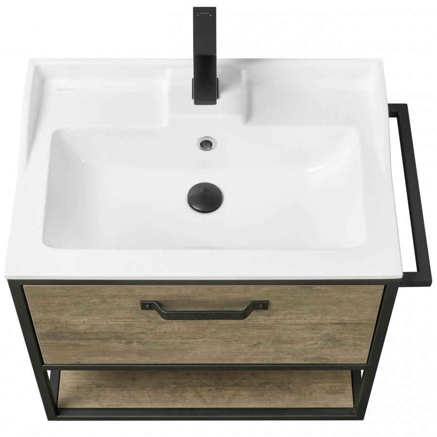 Тумба подвесная Aquaton Лофт Фабрик 65 с раковиной Фабиа 65, дуб кантри