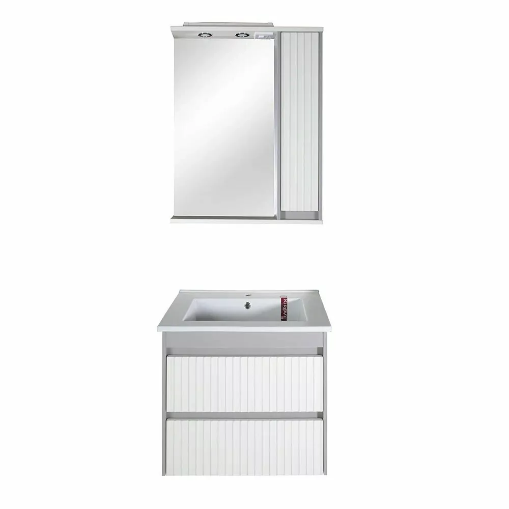 Зеркало со шкафчиком Асб-мебель Мирано 65 R свет, слоновая кость/шиншилла серая