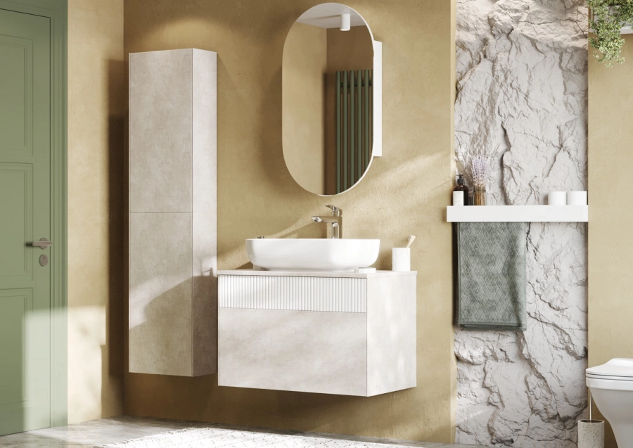 Тумба Aquaton Марбл слэйт 80 с раковиной Одри 42х42 Soft, белый матовый