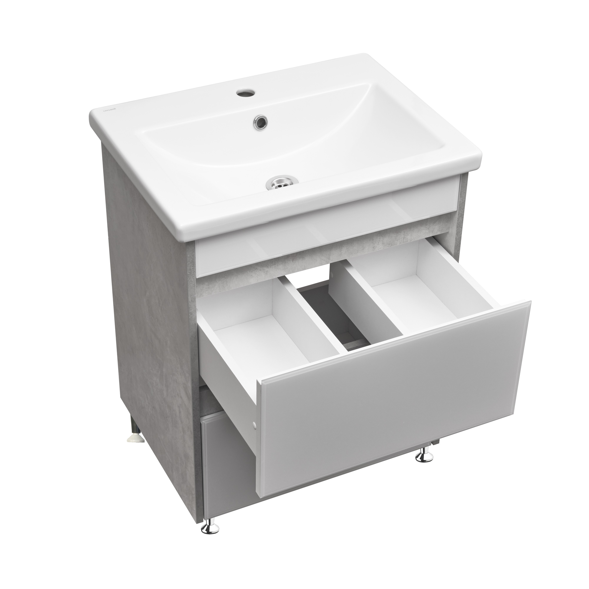 Тумба напольная Stella Polar Браво 60 с раковиной Сомо 60, слэйт/лакобель белое