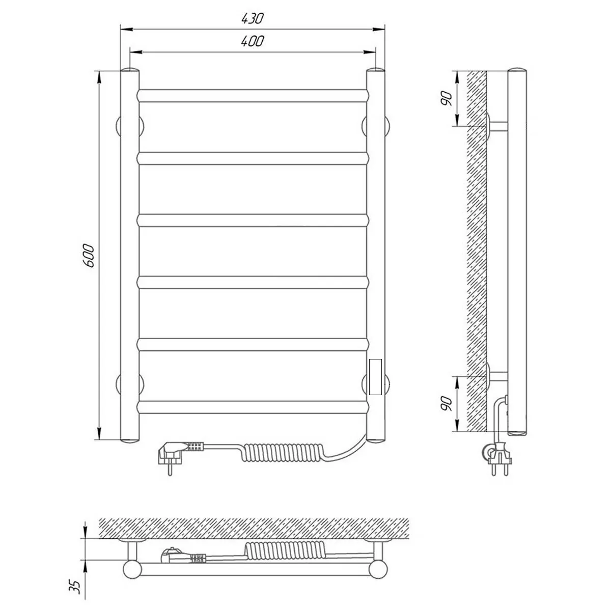 Полотенцесушитель электрический Laris Джаз П6 400х600 с терморегулятором, правый, хром