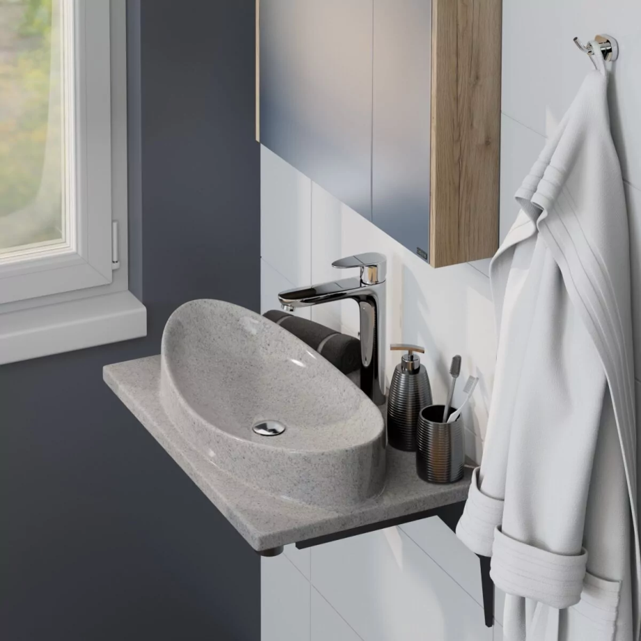 Столешница с раковиной Санта Вега 70 на кронштейнах, вулканический серый