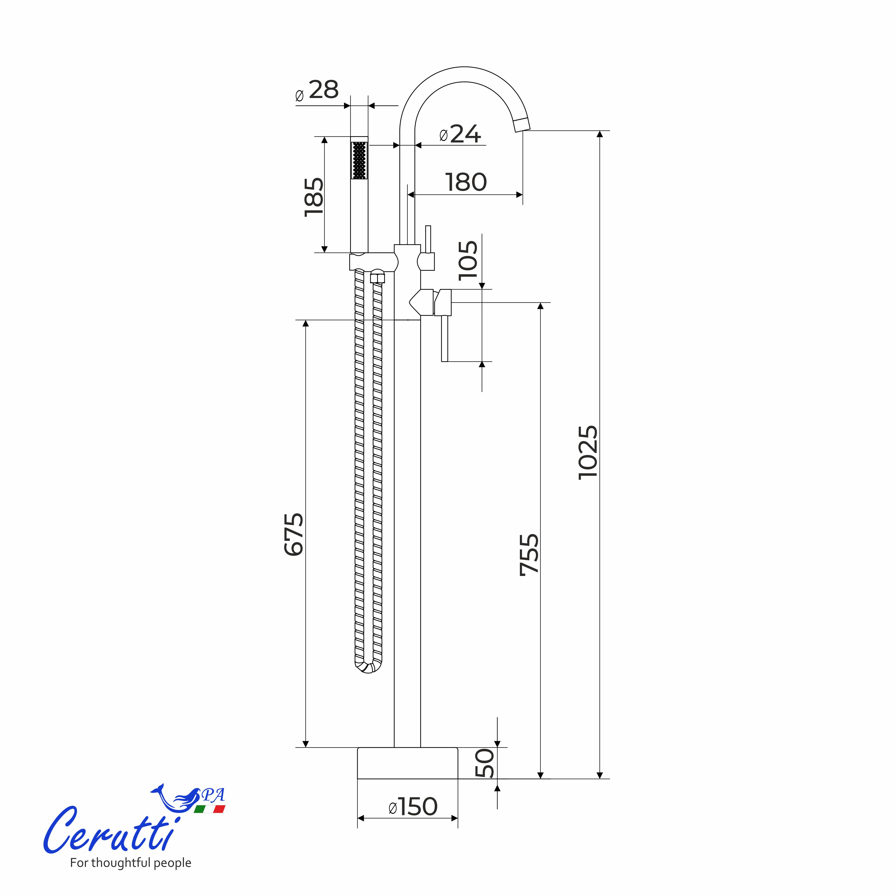 Смеситель напольный Ceruttispa Тобия GG (TOBIA GG) из нержавеющей стали, цвет графит