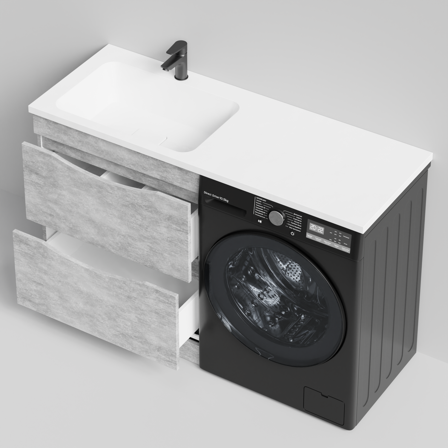 Тумба Vod-ok 68 с раковиной Смайл 130 напольная, под стиральную машину, левая, Горный камень