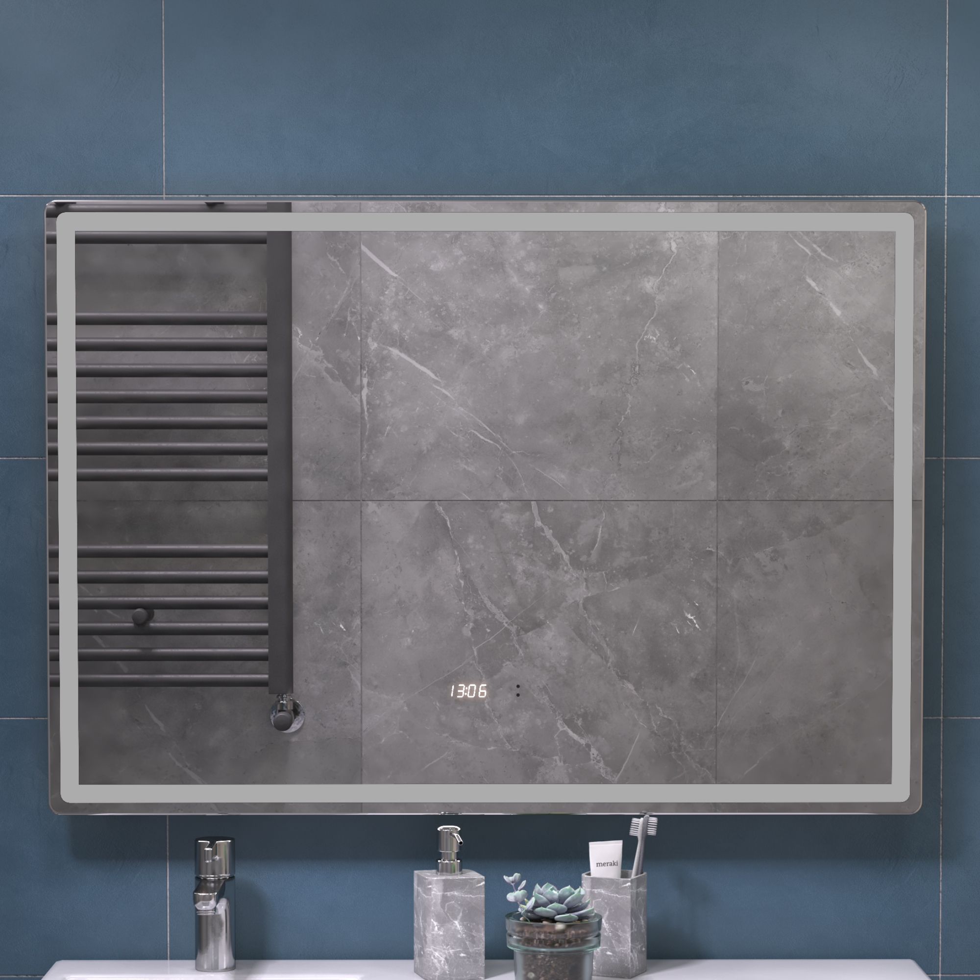 Зеркало Vigo Geometry Luxe 100 свет, сенсор, часы, антизапотевание