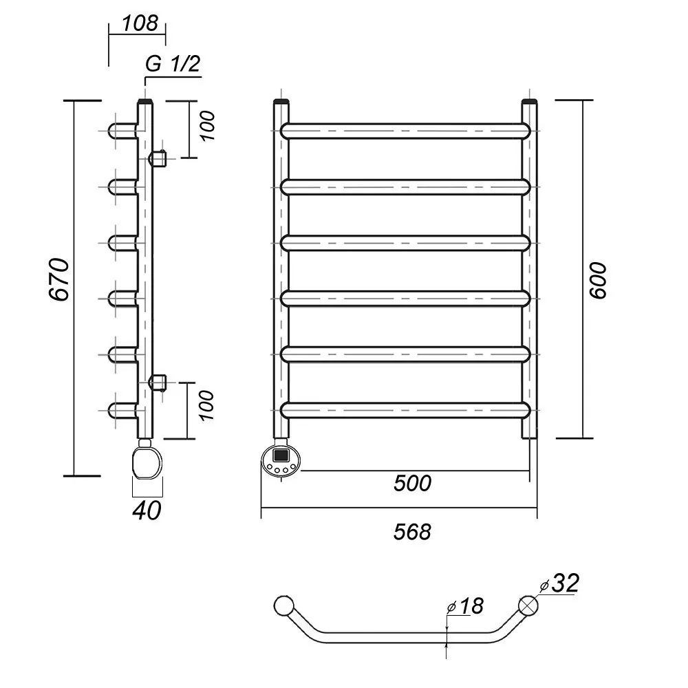 Полотенцесушитель электрический Domoterm Лаура П6 500х600 EL левый, хром