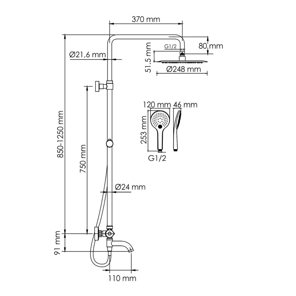 Душевая стойка WasserKraft Elbe A288.258.078.BM Thermo черный Soft-touch от магазина Vanna-Vanna.ru!