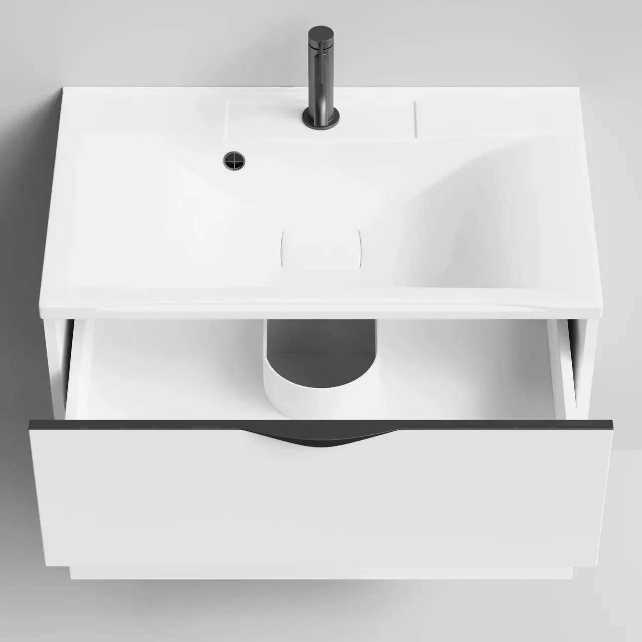 Тумба подвесная Vod-ok Марко 75 с раковиной Milen 75, белая + 13 цветов, ручка хром или черный