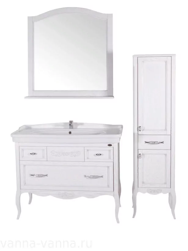 Мебель для ванной ASB Woodline Модерн 105 комплект, напольный, белый, патина серебро