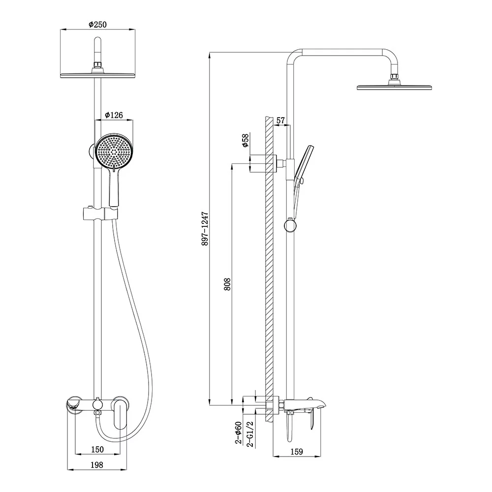 Душевая стойка Veconi FERRI FE-110-G-C4, золото брашинг