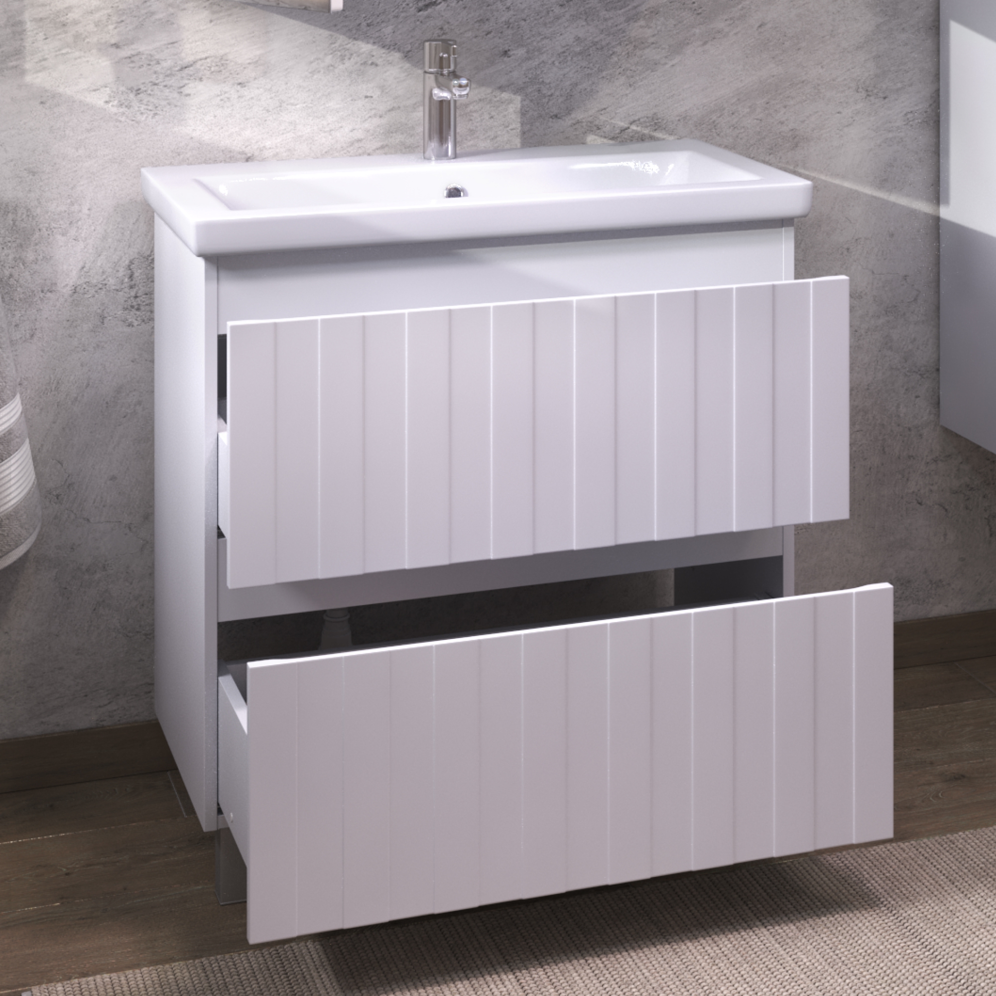 Тумба напольная Vigo Finlay 800-0-2 с раковиной Como 80, 2 ящика, белый