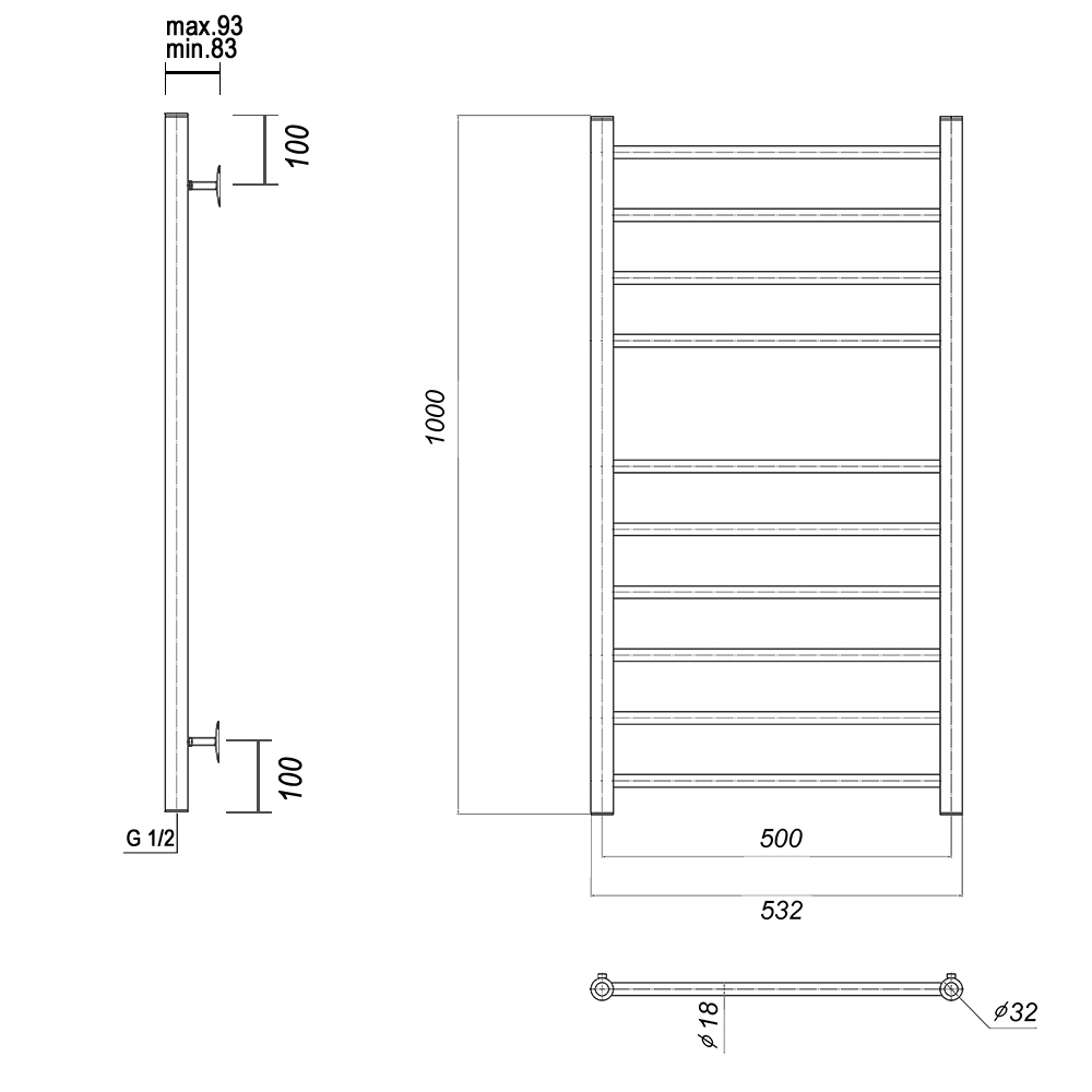 Полотенцесушитель водяной Domoterm Медея П10 500х1000 хром