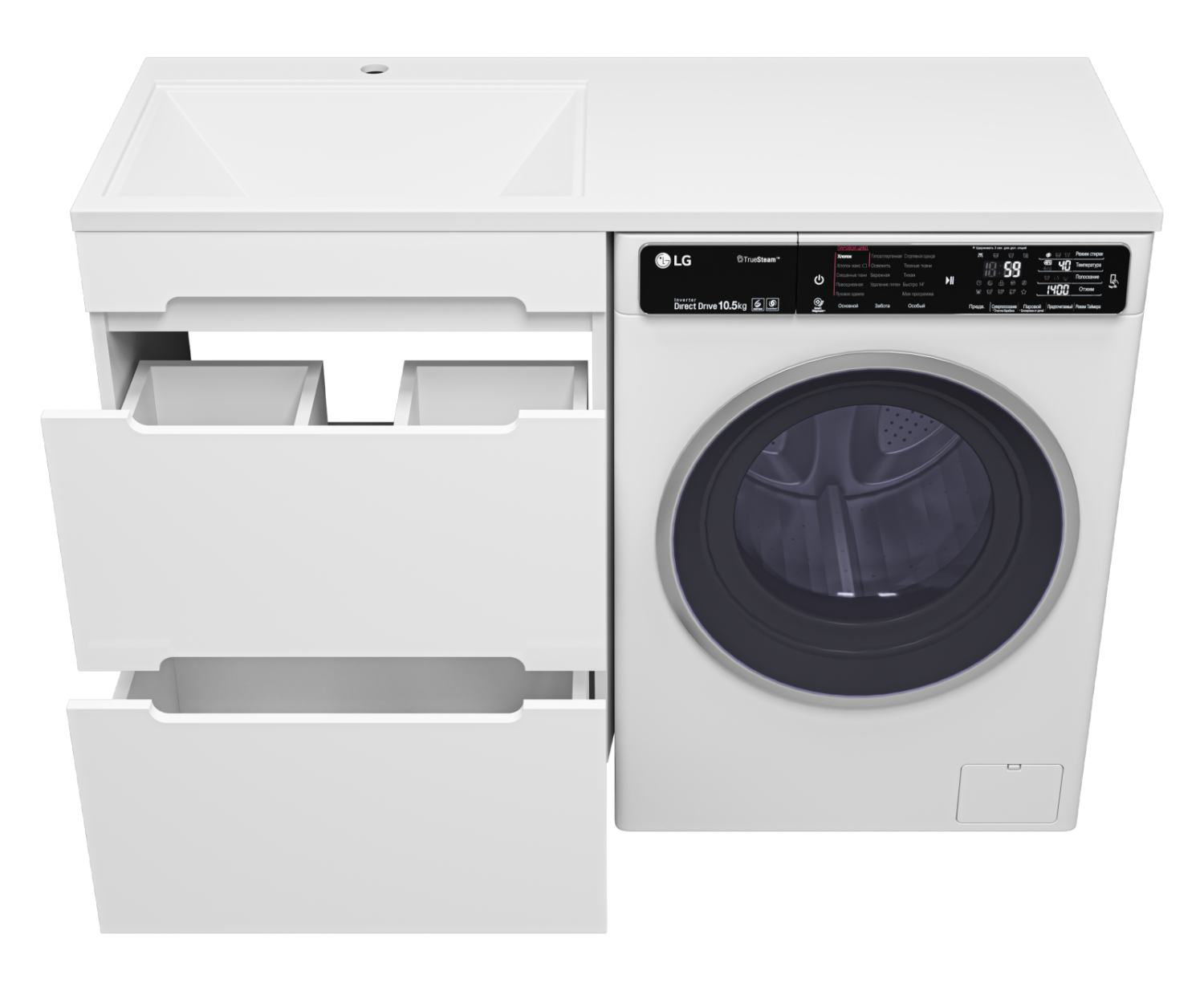 Тумба напольная Misty Байкал 55 под стиральную машину, с раковиной Misty Гавана 120 R, белый