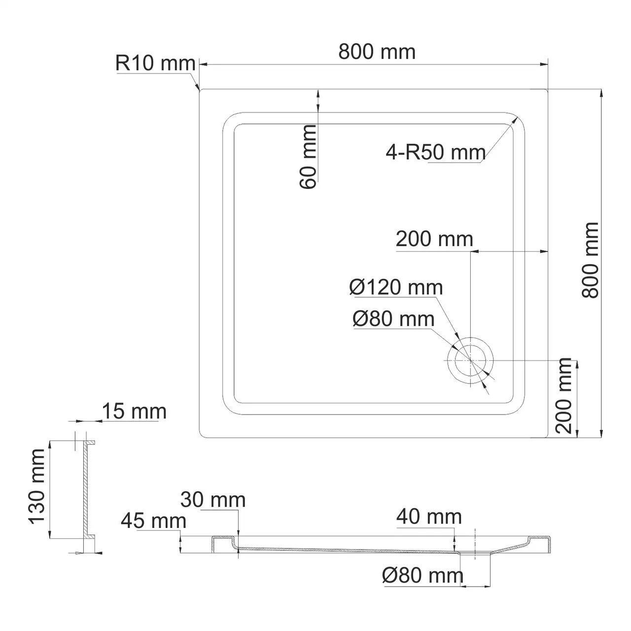 Поддон для душа WasserKraft Amper 29T02 80х80 квадратный, акриловый, белый