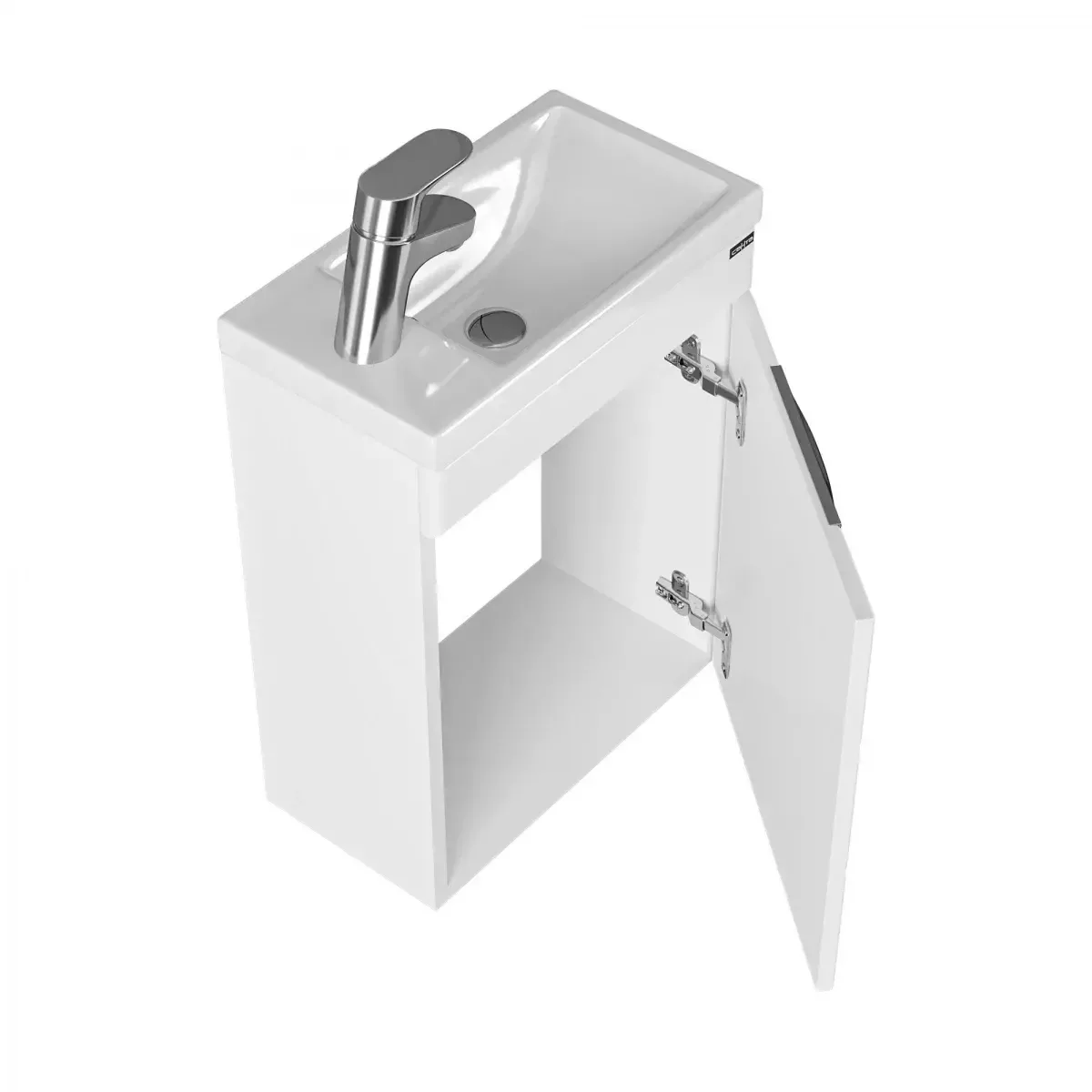 Тумба подвесная Санта Родос 40 с раковиной Como 40, левая, белая