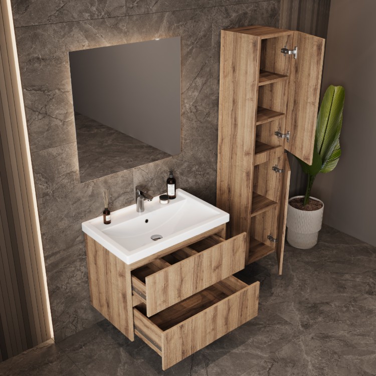 Тумба Onika Дарон 60 подвесная с раковиной Фостер 60, дуб крафт золотой