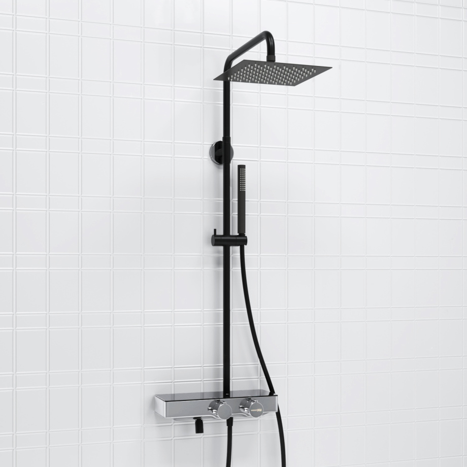Душевая стойка WasserKraft A114.255.217.CB Thermo хром/черный Soft-touch