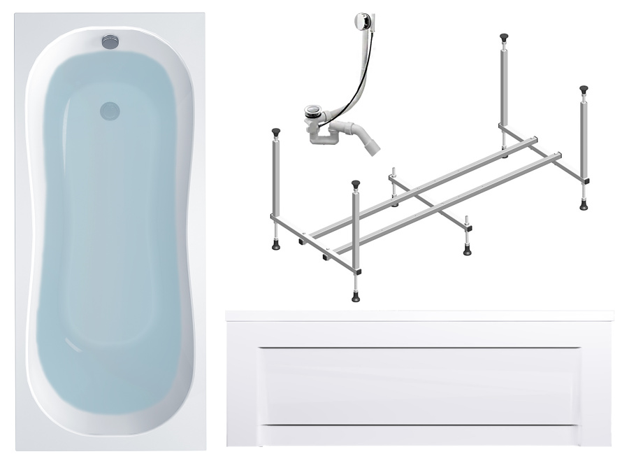 Комплект (4в1) Акриловая ванна TIMO INKA1770 170*70*580+каркас+слив-перелив+фронтальная панель