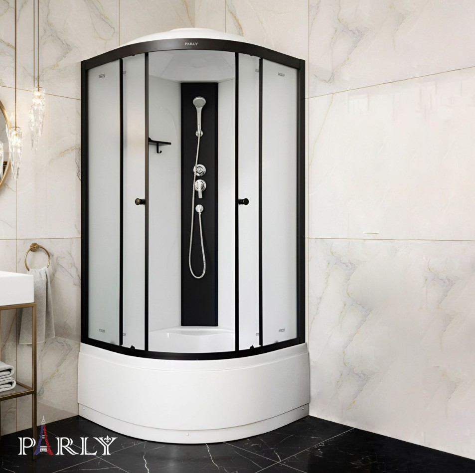 Душевой уголок PARLY BETT B821 80х80х215 1/4 круга, с поддоном, прозрачное стекло, черный