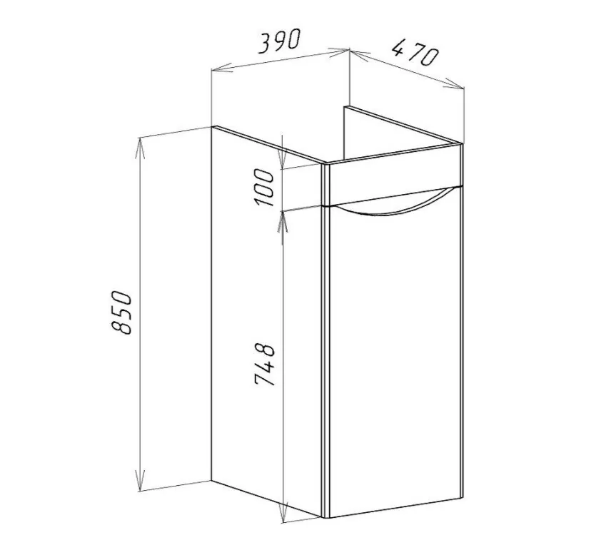 Тумба c раковиной Bellezza Олиссия 100 R напольная 1 дверь серый матовый
