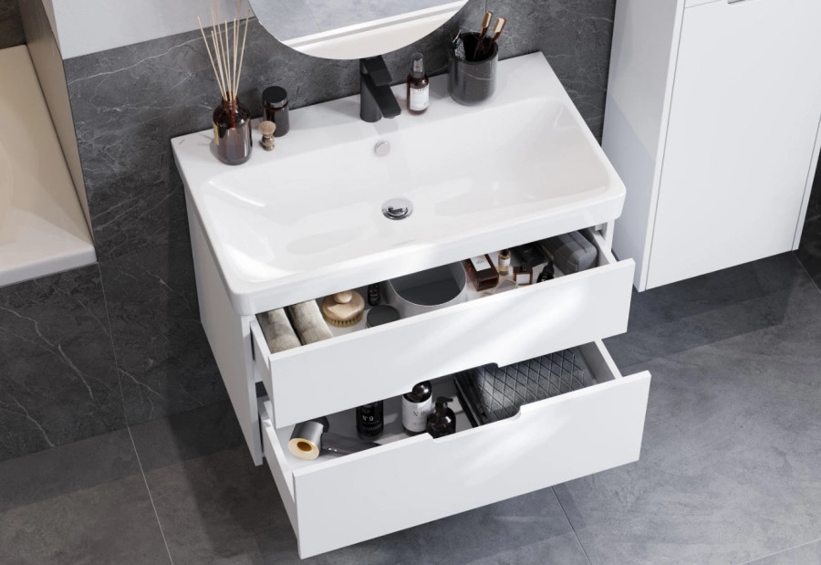 Тумба Aquaton Оливия 80 с раковиной Адриана 80 подвесная, 2 ящика, белый