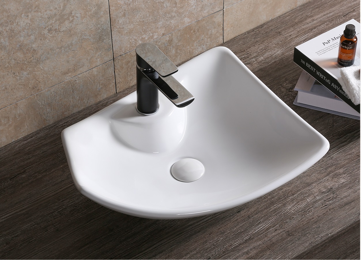 Раковина Ceruttispa CR7054 накладная, белая, асимметричная, под смеситель 500х400х130