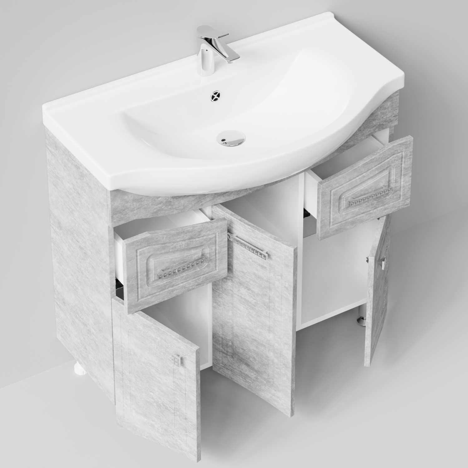 Тумба с раковиной Адам 90 напольная, Горный камень, петли слева