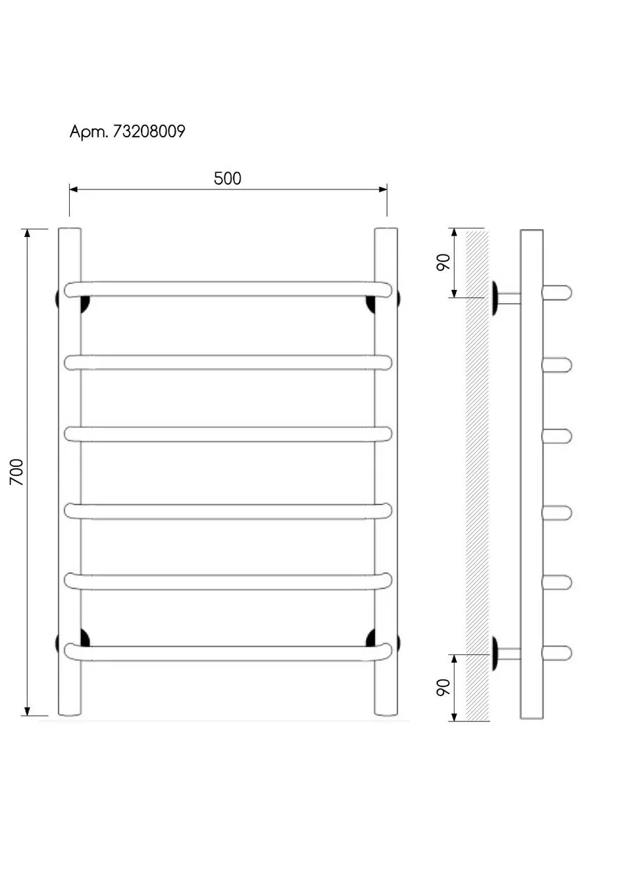 Полотенцесушитель водяной Laris Виктория П6 500х700 хром