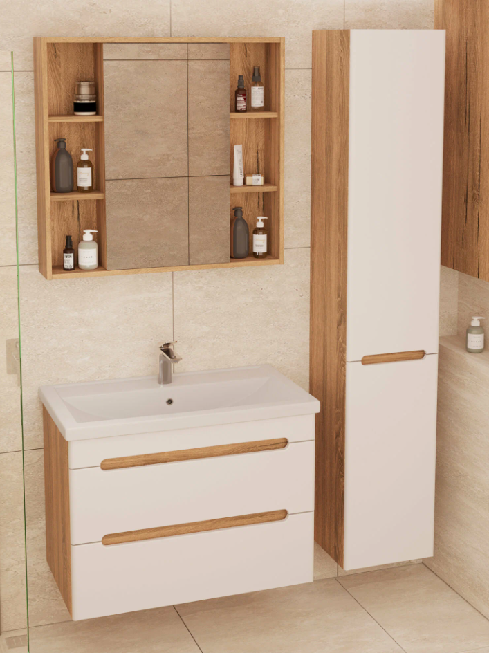 Тумба подвесная SanStar Diva 80 с раковиной Como 80 белый, дуб вотан