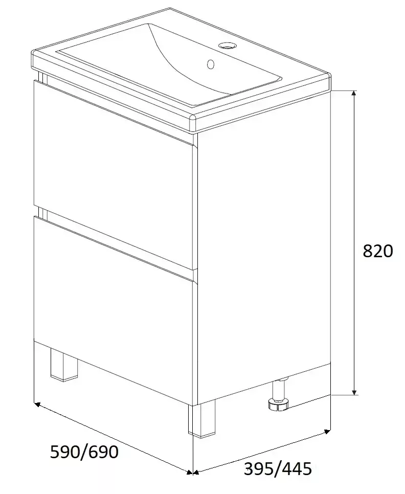 Тумба напольная 1Marka New Aris 70Н с раковиной Comfort 70, 2 ящика, дуб сонома