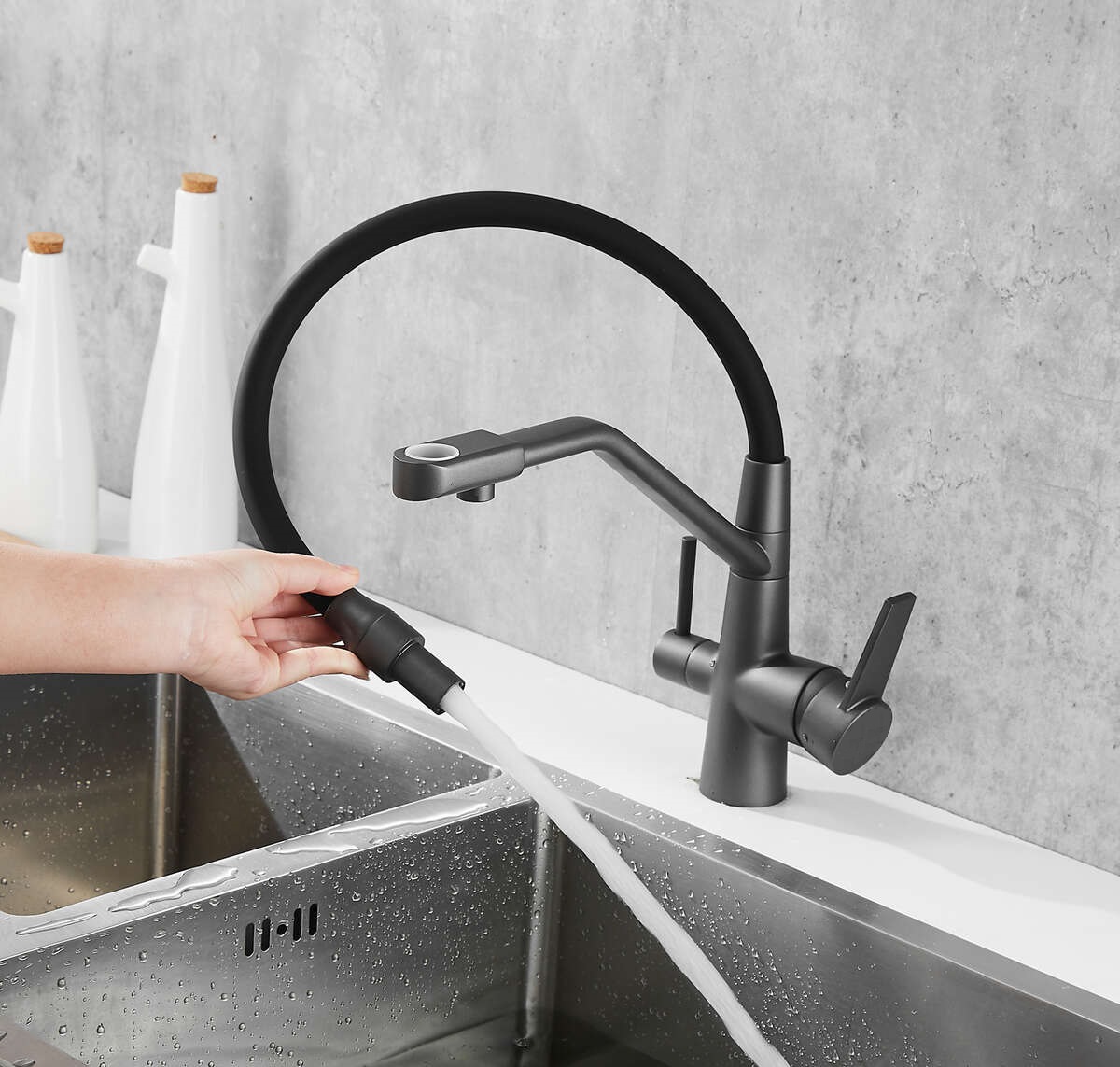 Cмеситель для кухни BochMann ELSE GR с краном под фильтр, серый